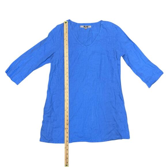 Flax Tunic Top Women Small Blue V-Neck 100% Linen Classic Lightweight Breathable - Picture 7 of 8